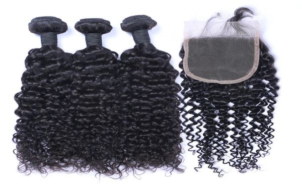 Cheveux brésiliens bouclés Jerry 3 paquets avec fermeture milieu 3 parties Double trame Extensions de cheveux humains teintables cheveux humains Weave2855277