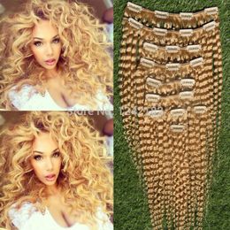 Braziliaanse kinky krullend clip in hair extensions 9 stks Afro-amerikaanse clip in human hair extensions 100g afro kinky krullend clip ins