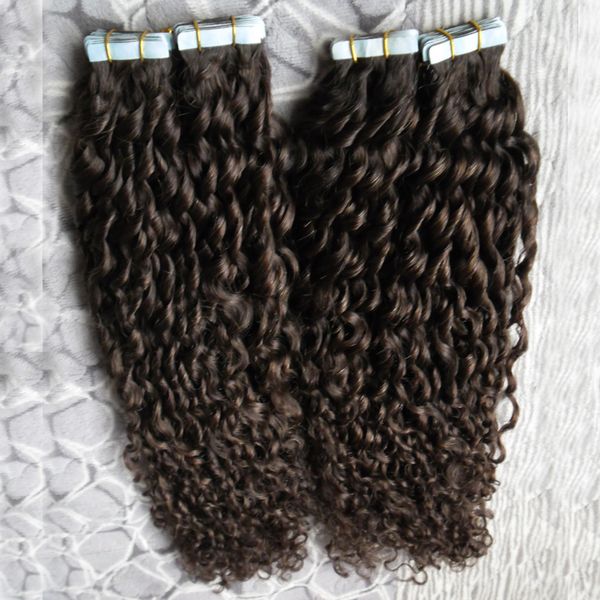 Bande de cheveux brésilienne crépus bouclés dans les Extensions de cheveux humains 80 pièces/ensemble adhésifs bande Invisible PU trame de peau 200g
