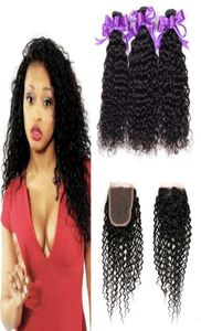 Brésilien Crépus Bouclés Cheveux Humains 3 Bundles Avec 4x4 Dentelle Fermeture Pas Cher Brésilien Bouclés Vierge Extensions de Tissage de Cheveux Humains Avec Clo2117007