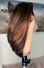Peluca brasileña rizada rizada recta corta Bob 131 con cierre resaltado simulación de cabello humano sintético Ombre pelucas marrones para mujeres negras Wom9094465