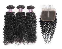 Braziliaanse kinky rechte body wave 34 bundels met vetersluiting 828quot echt haarbundels met sluiting6135332