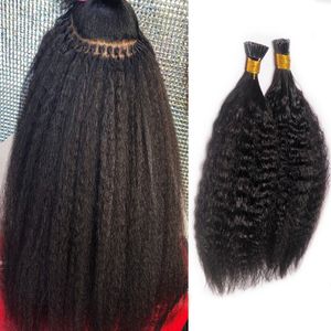 Braziliaanse Kinky Straight I Tip Micro Links 100% Remy Human Virgin Hair 4b 4c I Tip Menselijk Hair Extensions Natural Black 1G S