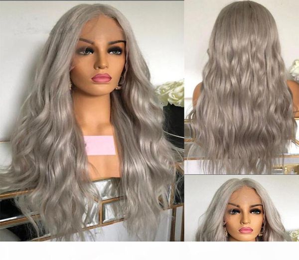 Perruque Lace Front Wig brésilienne naturelle, cheveux humains, gris, ondulé, 13x6x1 T, partie Lace Wig, avec Baby Hair, 9188777, pour femmes