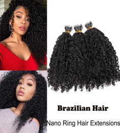 Extensions de cheveux naturels brésiliens Remy bouclés avec Nano anneau, couleur naturelle, entièrement faites à la Machine, peuvent être teintes pour femmes, 5874330