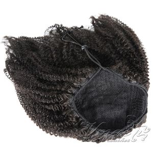 Brésilien naturel noir 12 à 26 pouces 4B Afro crépus bouclés 120g prêle cuticule alignée vierge cheveux humains cordon queue de cheval