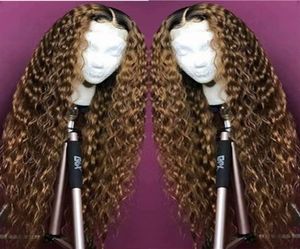 Braziliaanse NonRemy Haar Ombre 1b 27 kleuren Diepe Golf Volledig Kant Pruiken van echt haar met babyhaar Middelste deel Natuurlijke haarlijn7122164