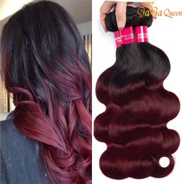 Gagaqueen Braziliaanse ombre 1B 99J Body Wave Virgin Hair 3 Bundels Bourgundy Hair Extensions 1B 99J Human Hair Weave