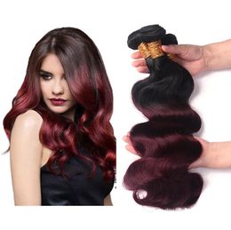 Brasileño ombre 1B99J Body Wave Hair Bundles 100 Brasil Weave Human Weave Ombre Dark Wine Red 3 Bundles Extensión de cabello coloreada5501841