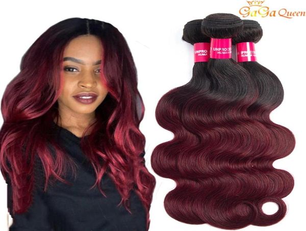 Cheveux brésiliens ombrés 1B99J vague de corps 3 paquets non transformés grade 8A bordeaux vin rouge ombre cheveux humains tisse des extensions longueur 125088039