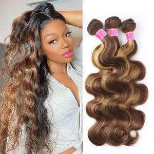 Brazilian Ombre 3 Bundles Body Wave Cabello humano P4 / 27 Brown con Highlight Color Remy Weaves 100g / pcs