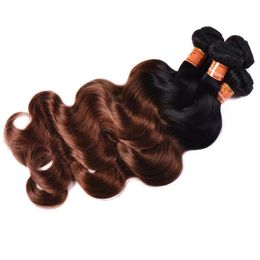 Cabello humano brasileño Ombre, 3 paquetes, dos tonos, 1B/30, tejido de cabello castaño castaño, venta al por mayor, extensiones de cabello humano virgen ondulado