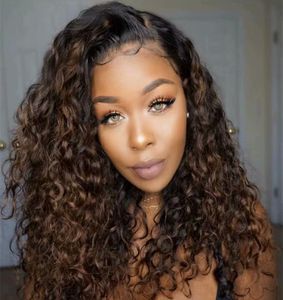 Braziliaanse ombre Human Hair Loose Curly Wig 150 Dichtheid Ombre Donkerbruine kanten Pruik Ombre Bruin Volledige kanten pruiken met donkere wortels6700270