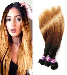 Brasileño Ombre Human Hair Weave 3 Tono 1B427 Brasil rubio Remy Bundle de cabello de color entero