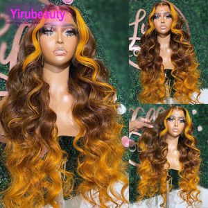 Braziliaanse Ombre Geel Bruin Body Wave 13X4 Lace Front menselijk Haar pruiken 10-32 inch Peruaanse Indian virgin Haar