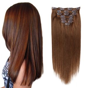 Braziliaanse Peruaanse Menselijk Haar Clip In Hair Extensions 14-24 inch 70g 100g 6 # Kleur 8 stuks/set