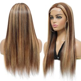 Braziliaanse Peruaanse Indiase Maleisische 4X4 Kant Voorpruik 100% Menselijk Haar Steil P4/27 Piano Kleur 10-32 inch Gratis Deel