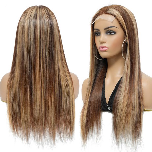 Perruque Lace Front Wig 100% naturelle brésilienne, cheveux lisses, indien, malaisien, 4x4, couleur piano, 10-32 pouces, partie libre, P4/27