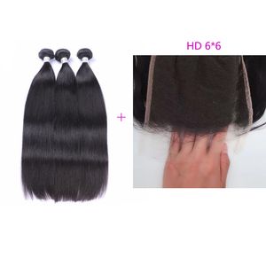 Braziliaanse Peruaanse Maagdelijke Haar Dubbele Inslag Met 6X6 HD Vetersluiting Zijdeachtige Rechte Gratis Deel Natuurlijke Kleur Body Wave 10-30 inch 4 stks/partij