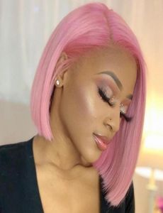 Braziliaanse roze korte bob -pruik voor zwarte vrouwen menselijk haarpruiken roze kleur vooraf geplukt 100 menselijk haar kanten front wig3058685