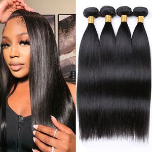 Bundle de cheveux humains crus brésiliens Raides 4 Pcs Extensions de cheveux Noir naturel 8-32 pouces Armure de cheveux