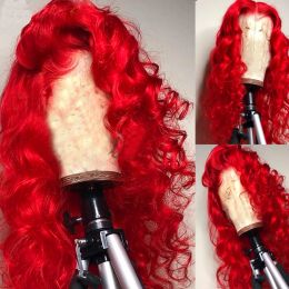 Brésilien Rouge Hd Lace Front Perruque Cheveux Humains 13x4 Vague Profonde Bouclée Couleur Rouge Vague D'eau Sans Colle Pré-plumée Dentelle Frontale Perruques Synthétiques
