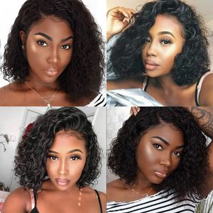 Perruque Bob Lace Front Wig 180% naturelle brésilienne Remy, cheveux courts bouclés, extrémité complète, pre-plucked, 360, pour femmes