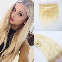 Cheveux brésiliens Remy 13 X4 Partie 613 Blonde Lace Frontal Closure Straight Human Hair 130% Density236q
