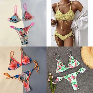 Brésilien Sexy Print Swimsuit Floral Plant Maillots de bain Femmes de baignade en deux pièces Micro Thong Bikinis Beachwear Mujer 220611