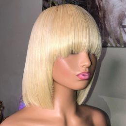 Brésilien court 613 miel blond Bob perruque frange perruque simulation perruque de cheveux humains européenne droite perruque avec frange pleine dentelle avant perruques pour les femmes