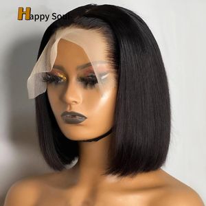 Braziliaans kort bot rechte bob -pruik 13x4 HD transparante kanten pruik kanten voorkant menselijk haarpruiken voor vrouwen markeren pruik menselijk haar