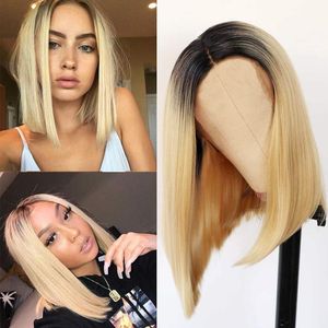 Braziliaanse korte rechte pre -geplukte frontale pruik Bob Lace front mens haar pruiken voor zwarte vrouwen remy 150% dichtheid