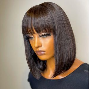 Braziliaanse korte rechte simulatie menselijk haar met knal Volledig kanten front zwart/blonde synthetische bob -pruiken voor zwarte vrouw