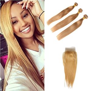 Siky – mèches brésiliennes 100% naturelles, cheveux lisses, couleur blond miel pur 27 #, longueur mixte, Extensions de cheveux, offre spéciale