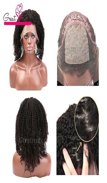 Peluca llena de encaje con base de seda brasileña, pelucas delanteras de encaje de cabello humano con pelo de bebé, peluca de encaje rizado afro rizado superior de seda Greatremy9911038