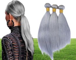 Extensions brésiliennes en argent gris humain 3pcs Silky Straight Remy Fair tisse de couleur gris pur paquets de cheveux humains 10-30 "2381995