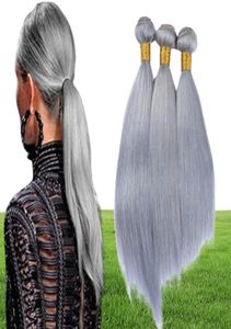 Extensiones de cabello humano brasileño gris plateado, 3 uds., cabello Remy liso y sedoso, extensiones de cabello humano de Color gris puro, 10-30 