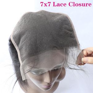 Perruque Lace Closure brésilienne Remy lisse, 7x7, 100% cheveux naturels, partie profonde, Lace Closure transparente, couleur naturelle, avec Baby Hair