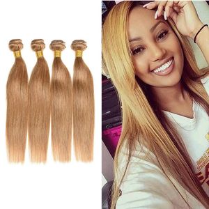 Brésilien Droite Blonde Cheveux Humains 4 Bundles Coloré Brésilien 27 # Miel Blonde Vierge Cheveux Armure Pas Cher Droite Extensions de Cheveux Humains