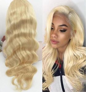 Perruque brésilienne droite en dentelle transparente Body Wave 613 blonde pour femme noire avec des cheveux de bébé blond miel cheveux humains Lace Front7918224