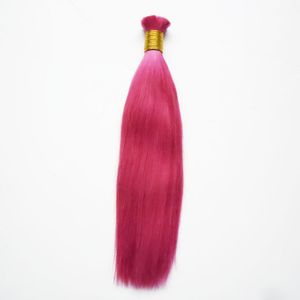 Cheveux humains en vrac droits brésiliens pour le tressage 1 Bundle Livraison gratuite Extensions de cheveux de couleur rose de 10 à 24 pouces