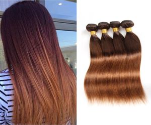 Brésilien brésilien Bundles de cheveux humains marron foncé colorés 430 Two Tone Vierge Taits Embre Human Hair Extensions3493122