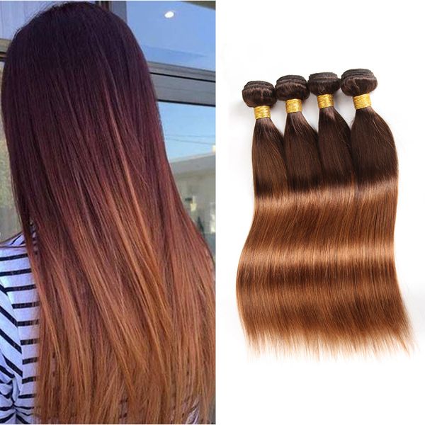 Brasileño Recto Marrón Oscuro Paquetes de Cabello Humano de Color 4/30 Dos Tonos Armadura Virginal Al Por Mayor Extensiones de Cabello Humano Ombre