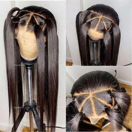 Brasil recto delantero completo cabello humano prejlado 360 hd pelucas frontales de encaje transparente para mujeres negros naturales/marrones/rojo/blanco Wig al sintética