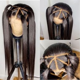 Pelucas de cabello humano con frente de encaje recto brasileño prearrancado 360 HD pelucas frontales de encaje transparente para mujeres peluca sintética negra natural/marrón/roja/blanca