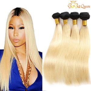 Braziliaanse rechte haarbundels 1B / 613 Zwart Wortel Blonde Ombre Menselijk Haar Extension Gaga Queen Hair