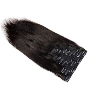 Extensions de cheveux brésiliens naturels Remy lisses avec clips, couleur naturelle, tête complète, 9 pièces, 100G 4B 4C