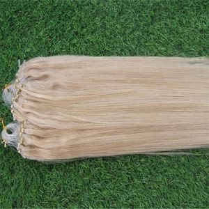 Cheveux raides brésiliens micro boucle extensions de cheveux humains 200g 200s # 613 Bleach Blonde brésilienne micro anneau boucles de cheveux extensions