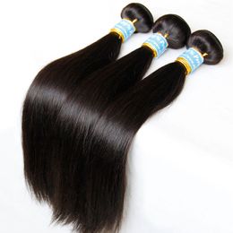 Cabello humano recto brasileño 3 Unids / lote virgen remy Extensiones de cabello sin procesar Paquetes Tejido de cabello teñible de color negro natural