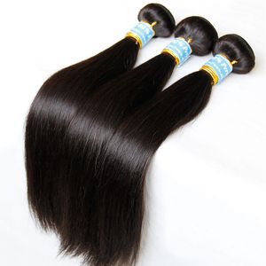 Braziliaans recht menselijk haar 3 stks / partij Maagd Remy Onverwerkte Hair Extensions Bundels Natuurlijke Zwarte Kleur Dyable Hair Weave